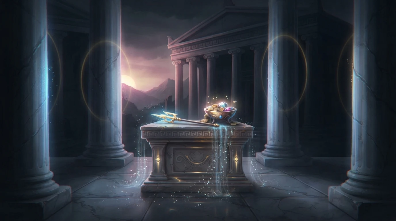 Calm classical temple columns at dawn symbolising disciplined play